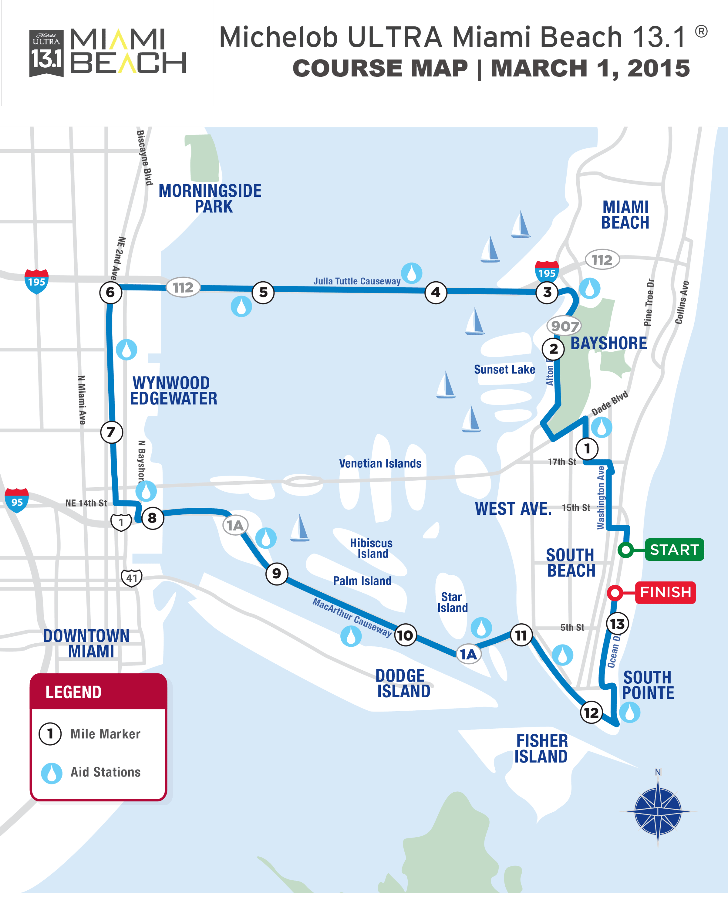 2015MichelobULTRAMiamiBeach131CourseMap 305 Half Marathon